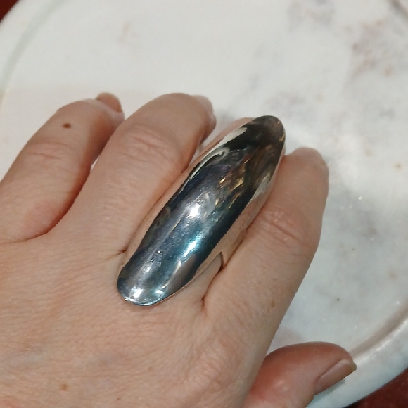✨ Sterling Silver Modern Statement Ring — Size 10 Armor Look Goth Art Whimsigoth - Picture 3 of 5